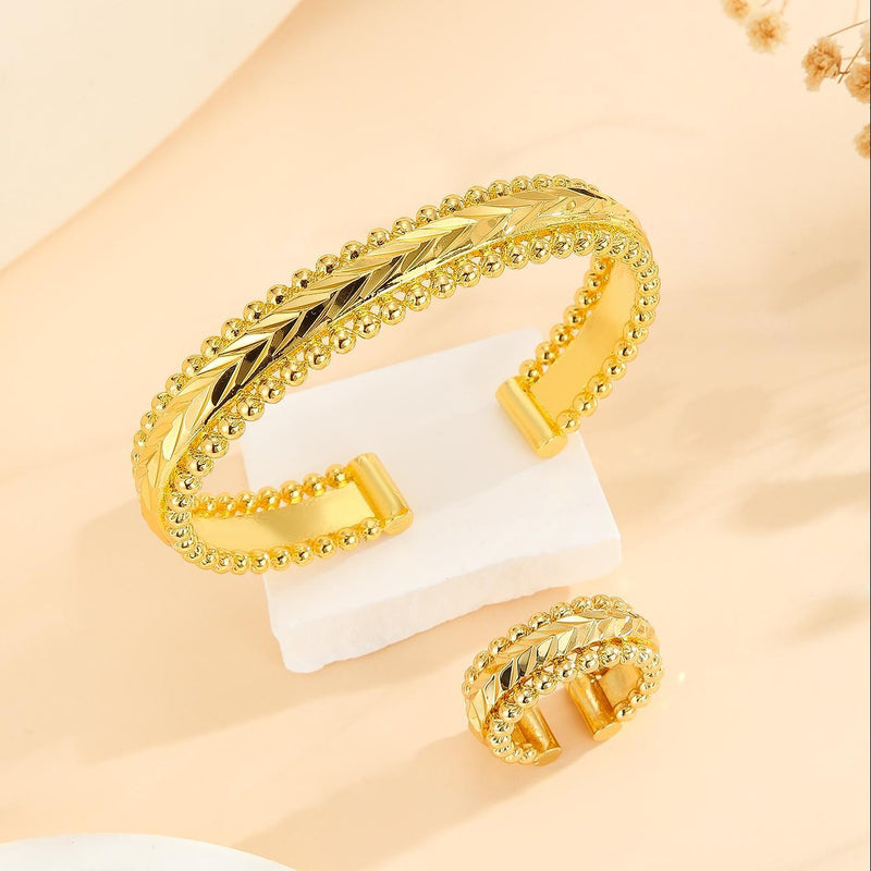 2pcs Vintage Gold Plated Bracelet, Open Bracelet Ring Jewelry, Women&