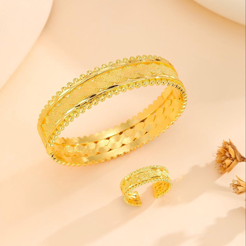 2pcs Vintage Gold Plated Bracelet, Open Bracelet Ring Jewelry, Women&