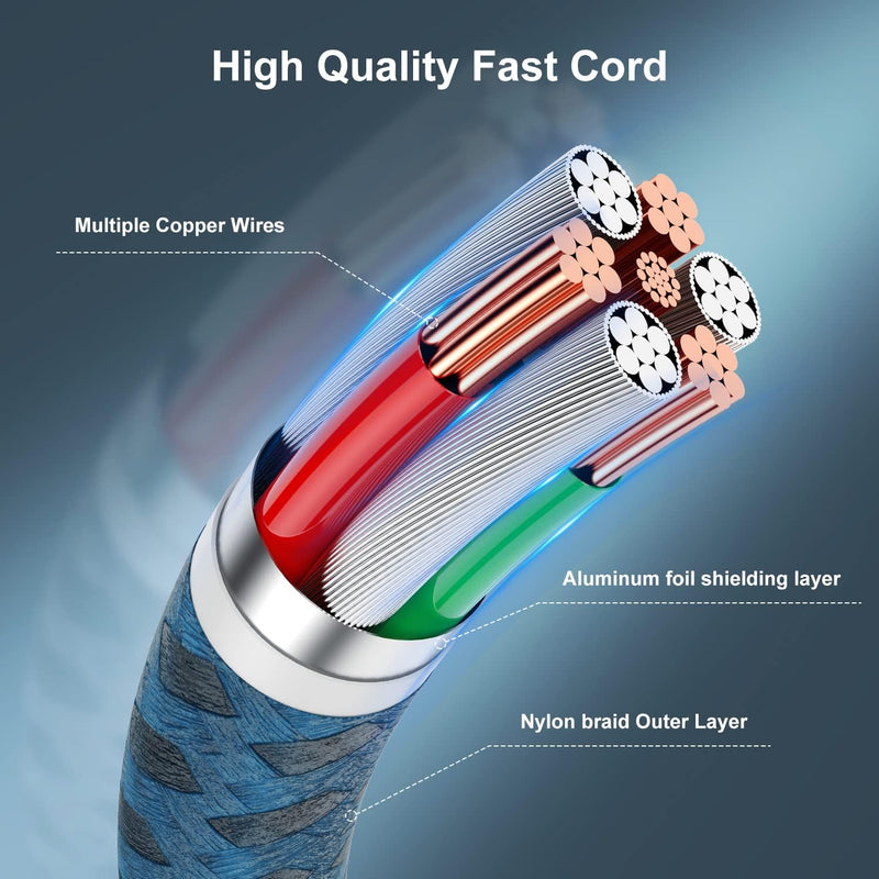 2-Pack 3FT Nylon Braided Lightning to USB Charging Cable for iPhone 14, 13, 12, 11, X, XS, XR, and iPad - Blue