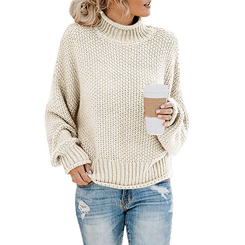 Solid Turtleneck Pullover Sweater Winter Fashion Casual Knitted Long-Sleeved Top Women&