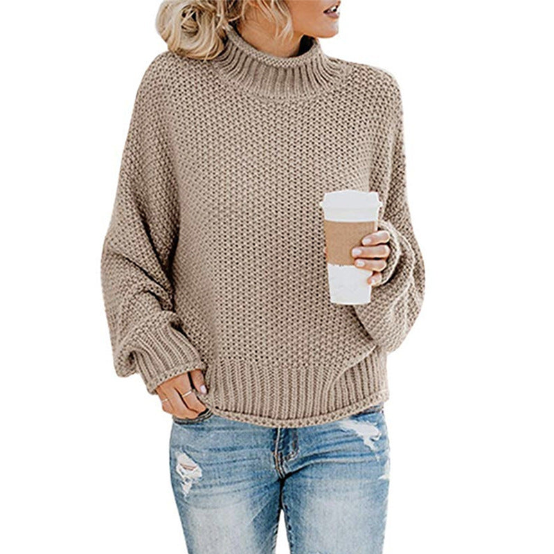 Solid Turtleneck Pullover Sweater Winter Fashion Casual Knitted Long-Sleeved Top Women&