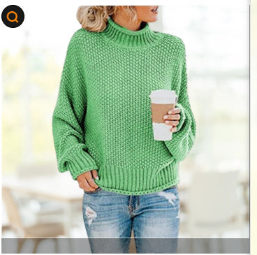 Solid Turtleneck Pullover Sweater Winter Fashion Casual Knitted Long-Sleeved Top Women&