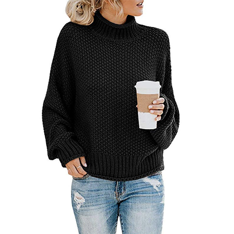 Solid Turtleneck Pullover Sweater Winter Fashion Casual Knitted Long-Sleeved Top Women&