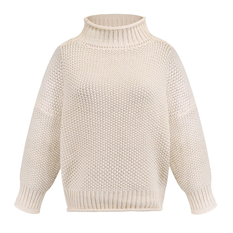 Solid Turtleneck Pullover Sweater Winter Fashion Casual Knitted Long-Sleeved Top Women&