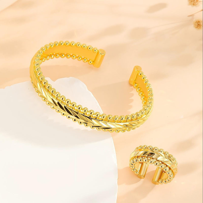 2pcs Vintage Gold Plated Bracelet, Open Bracelet Ring Jewelry, Women&