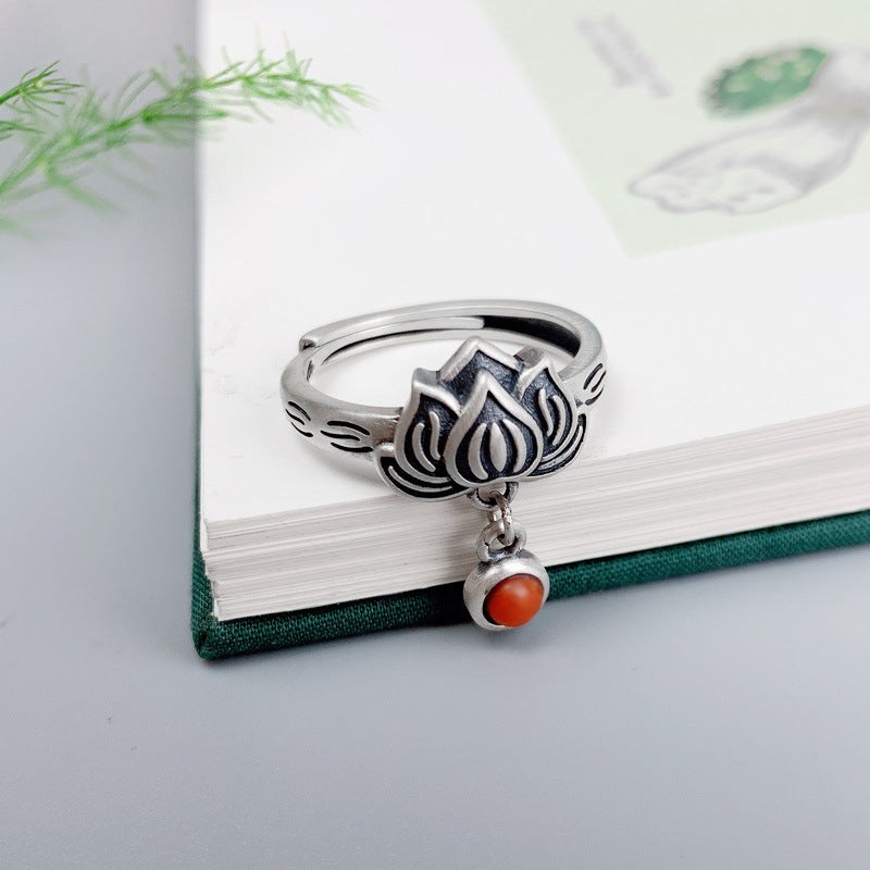925 Pure Silver Lotus Tassel Ring