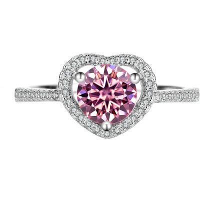 925 Sterling Silver Moissanite Ring Heart-shaped Hollow Couple Couple Rings