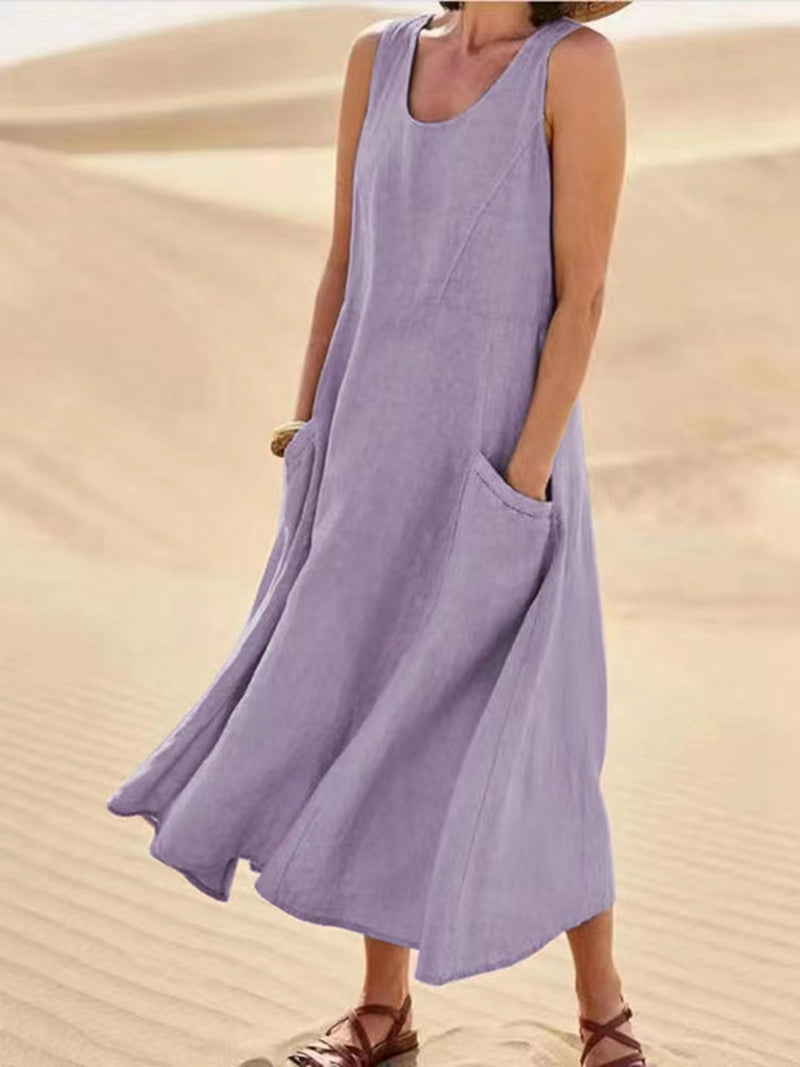 Summer Sleeveless Long Dress With Pockets Fashion Casual Loose Dresses Women&