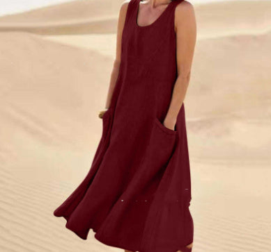 Summer Sleeveless Long Dress With Pockets Fashion Casual Loose Dresses Women&