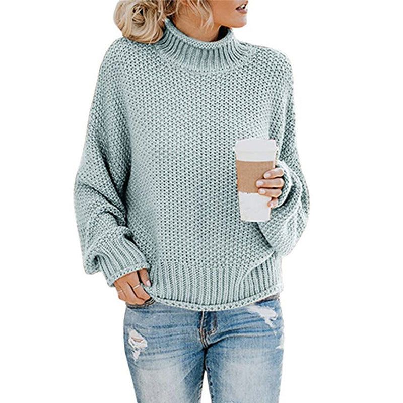 Solid Turtleneck Pullover Sweater Winter Fashion Casual Knitted Long-Sleeved Top Women&