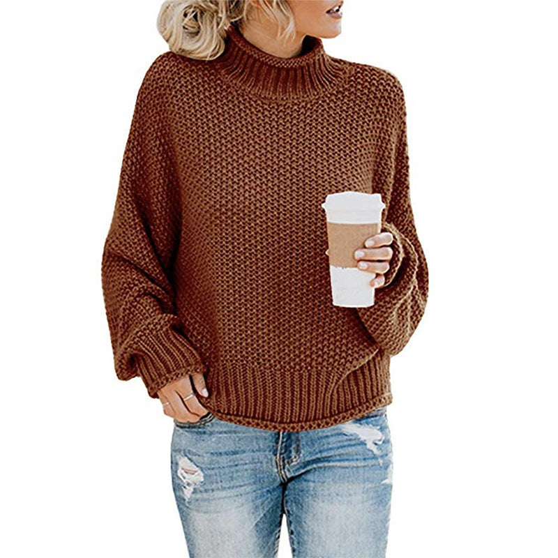 Solid Turtleneck Pullover Sweater Winter Fashion Casual Knitted Long-Sleeved Top Women&