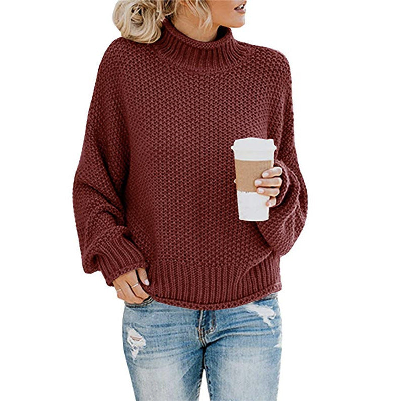 Solid Turtleneck Pullover Sweater Winter Fashion Casual Knitted Long-Sleeved Top Women&