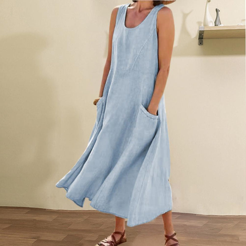Summer Sleeveless Long Dress With Pockets Fashion Casual Loose Dresses Women&
