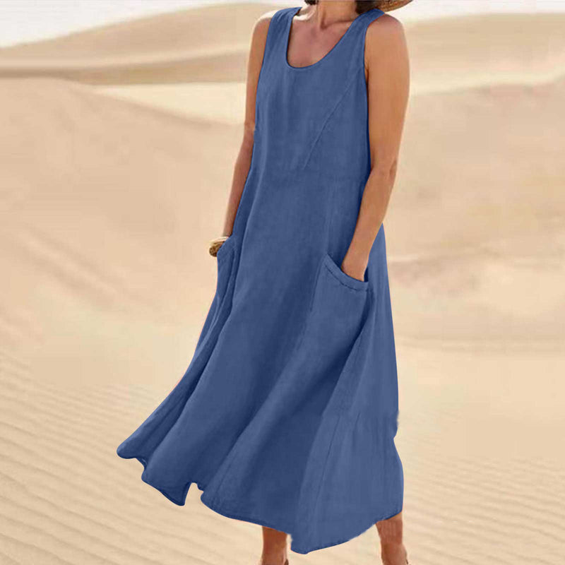 Summer Sleeveless Long Dress With Pockets Fashion Casual Loose Dresses Women&