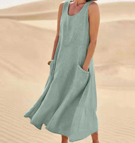 Summer Sleeveless Long Dress With Pockets Fashion Casual Loose Dresses Women&