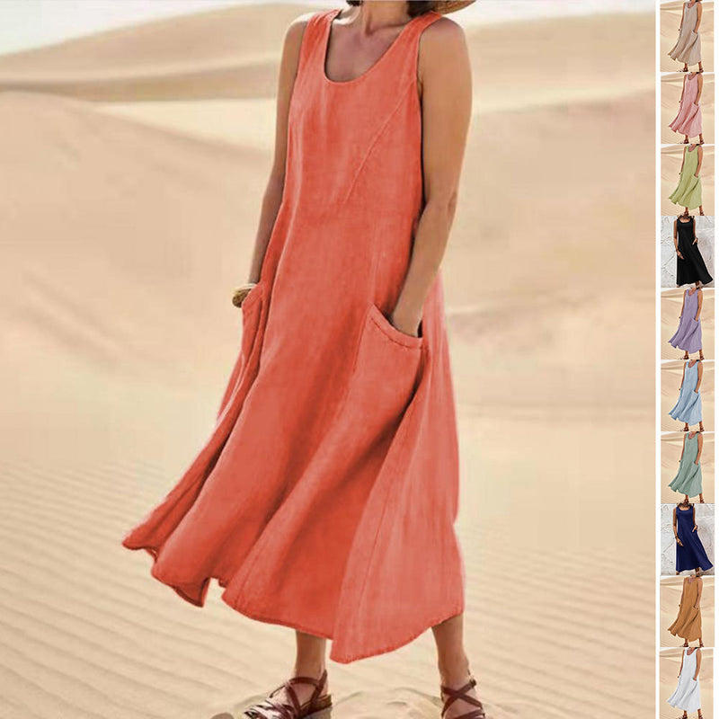 Summer Sleeveless Long Dress With Pockets Fashion Casual Loose Dresses Women&
