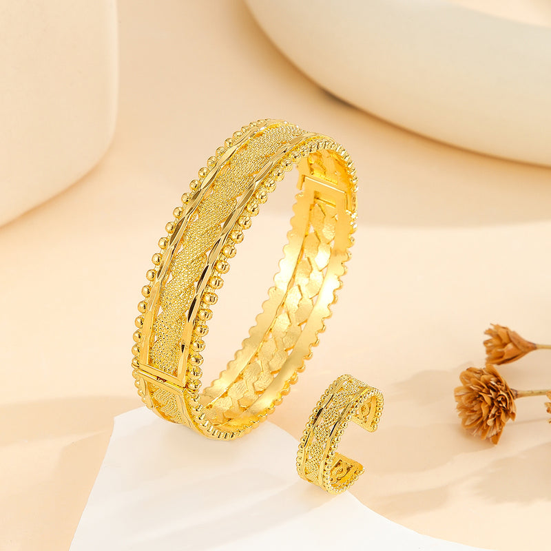 2pcs Vintage Gold Plated Bracelet, Open Bracelet Ring Jewelry, Women&