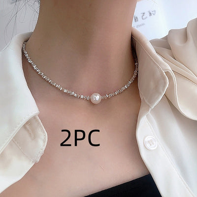 New Silver Short Pearl Necklace Women