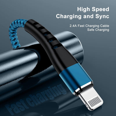 2-Pack 3FT Nylon Braided Lightning to USB Charging Cable for iPhone 14, 13, 12, 11, X, XS, XR, and iPad - Blue