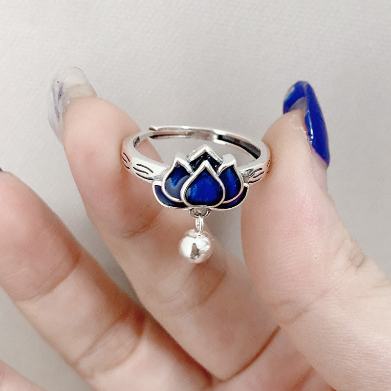 925 Pure Silver Lotus Tassel Ring
