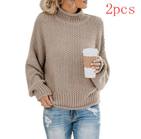 Solid Turtleneck Pullover Sweater Winter Fashion Casual Knitted Long-Sleeved Top Women&
