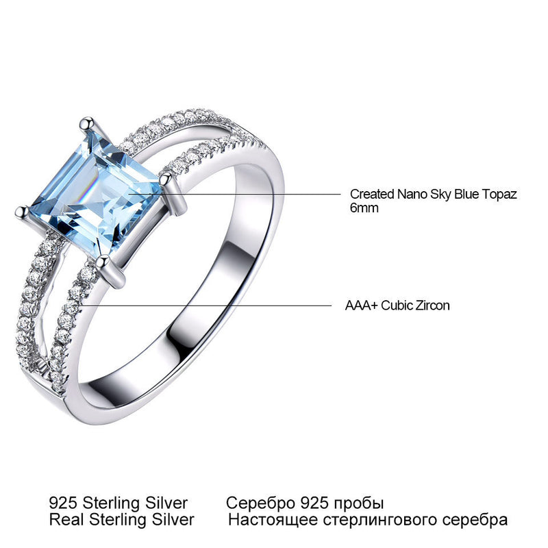 925 Sterling Silver Sky Blue Topaz Ring Female Small Jewelry