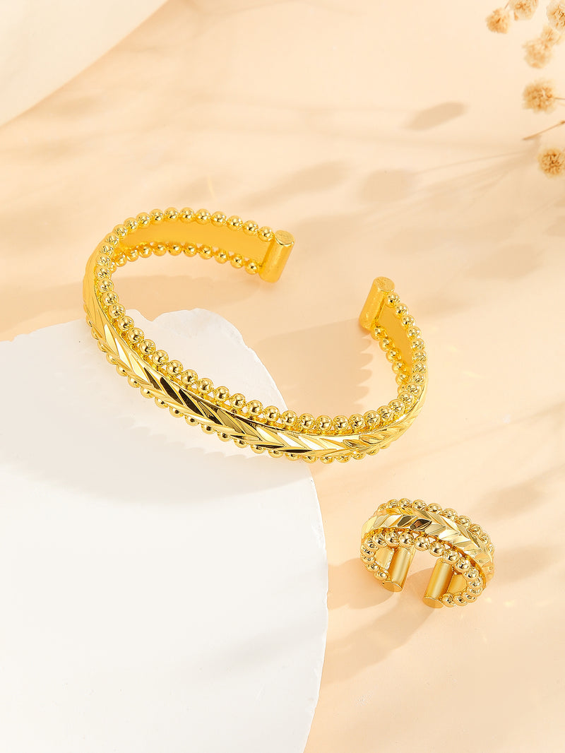 2pcs Vintage Gold Plated Bracelet, Open Bracelet Ring Jewelry, Women&