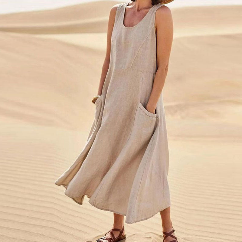 Summer Sleeveless Long Dress With Pockets Fashion Casual Loose Dresses Women&