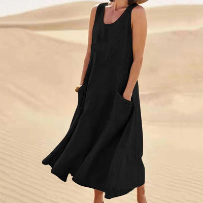 Summer Sleeveless Long Dress With Pockets Fashion Casual Loose Dresses Women&