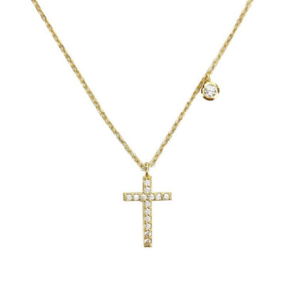S925 Sterling Silver Simple Diamond Cross Necklace Female Net Celebrity Explosion Style Wild Temperament Clavicle Chain Popular Jewelry