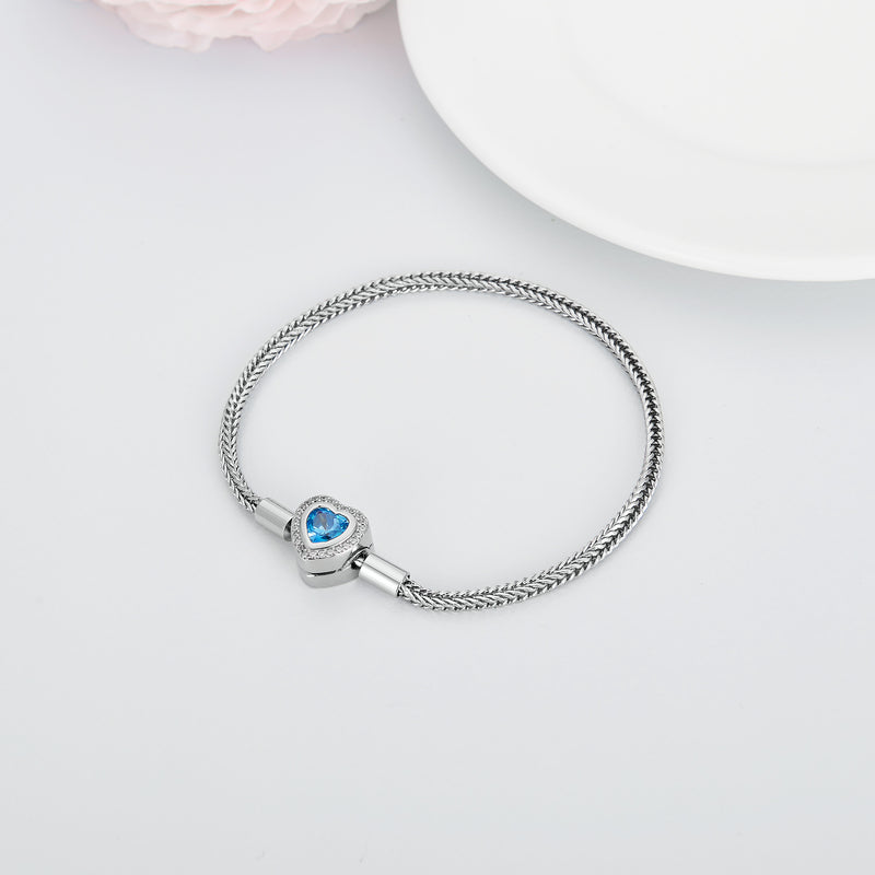 925 Sterling Silver Heart Bead Charm Net Chain for Bracelet