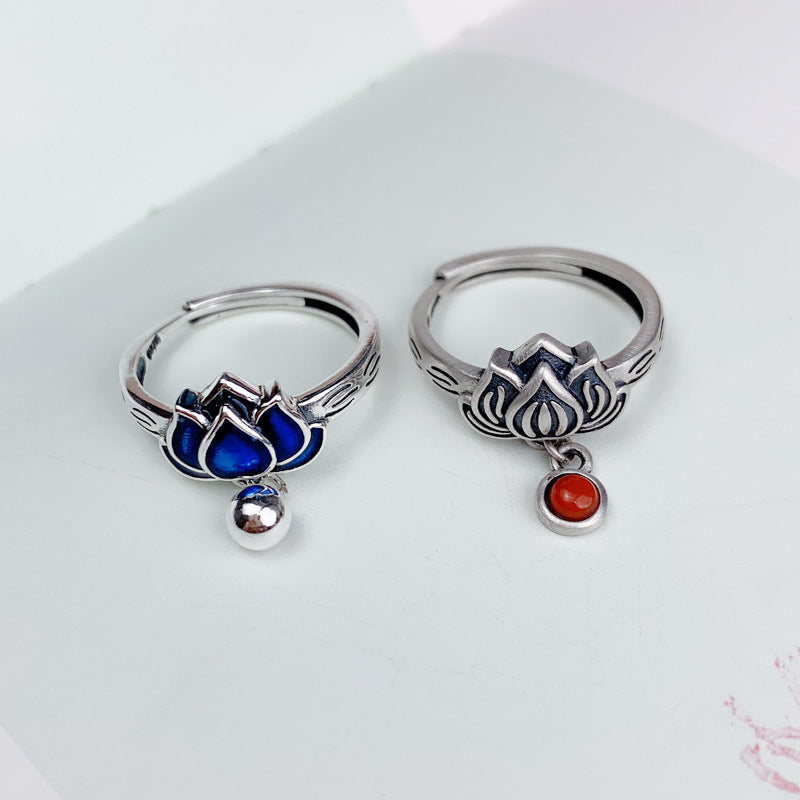 925 Pure Silver Lotus Tassel Ring
