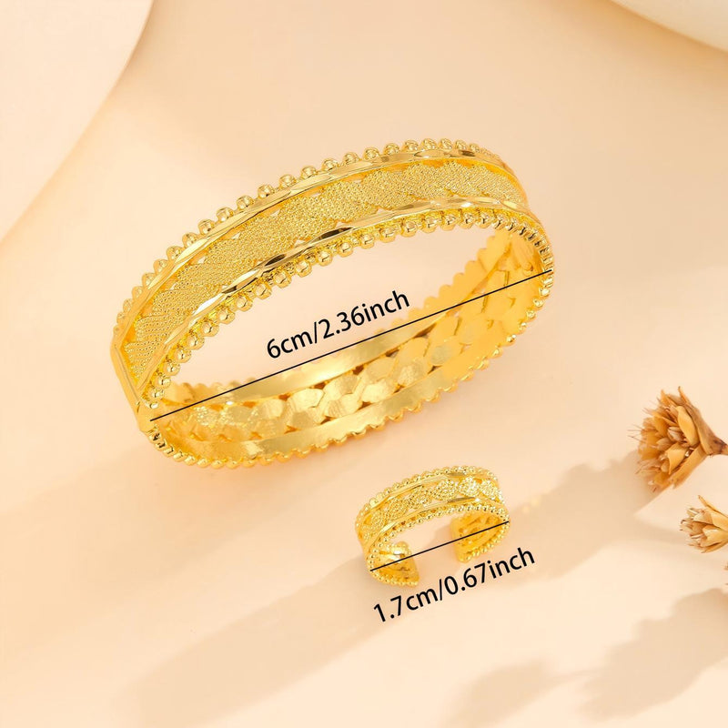 2pcs Vintage Gold Plated Bracelet, Open Bracelet Ring Jewelry, Women&