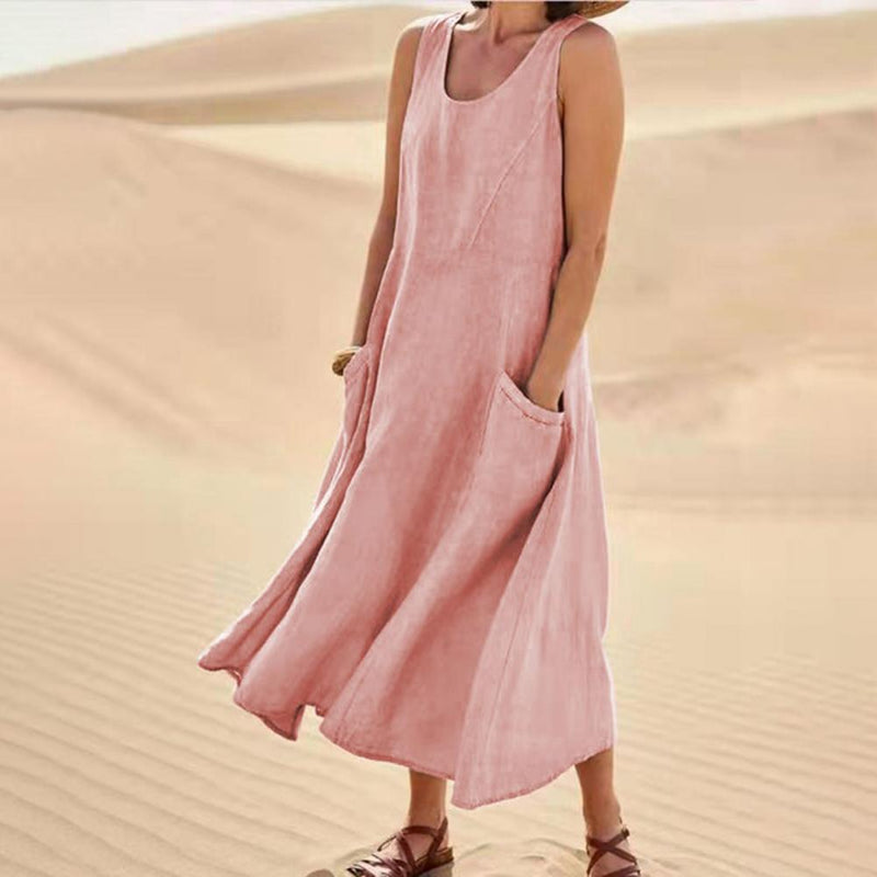 Summer Sleeveless Long Dress With Pockets Fashion Casual Loose Dresses Women&