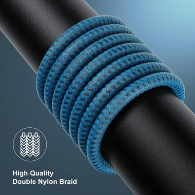 2-Pack 3FT Nylon Braided Lightning to USB Charging Cable for iPhone 14, 13, 12, 11, X, XS, XR, and iPad - Blue