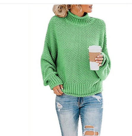 Solid Turtleneck Pullover Sweater Winter Fashion Casual Knitted Long-Sleeved Top Women&