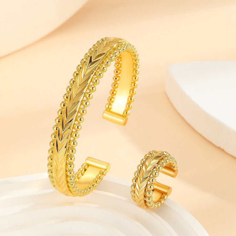 2pcs Vintage Gold Plated Bracelet, Open Bracelet Ring Jewelry, Women&