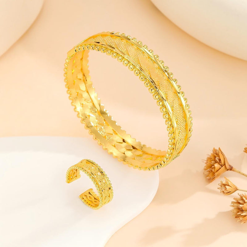 2pcs Vintage Gold Plated Bracelet, Open Bracelet Ring Jewelry, Women&
