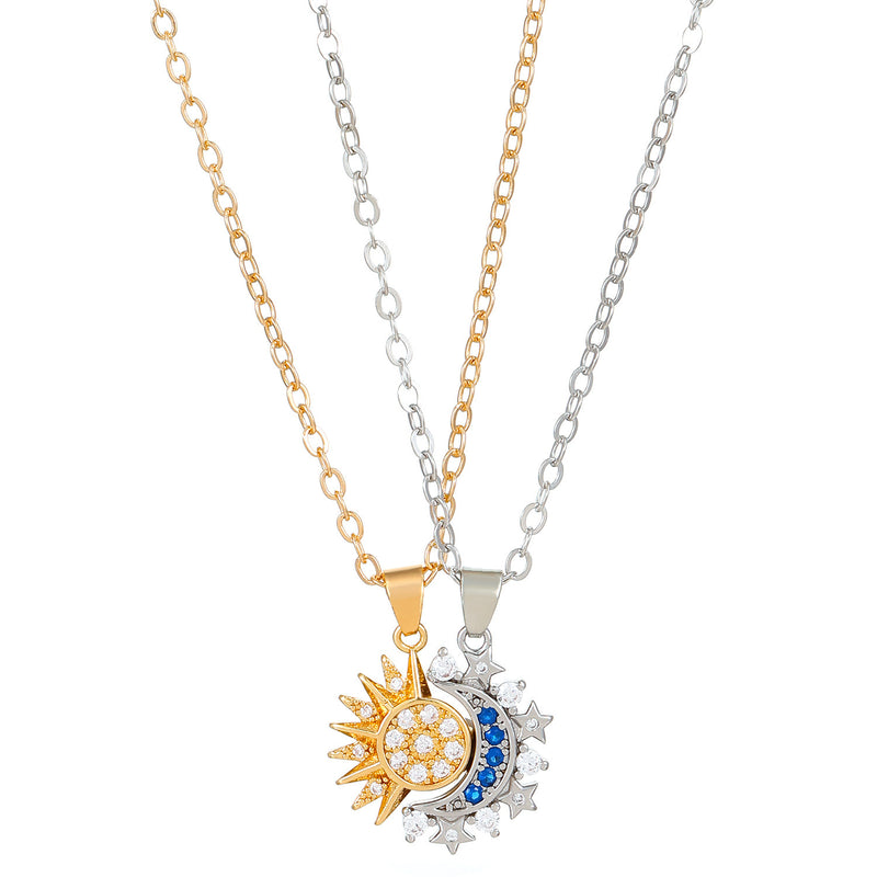 2pcs Necklace Sun And Moon Magnetic Pendant Clavicle Chain Necklace For Couple Lovers