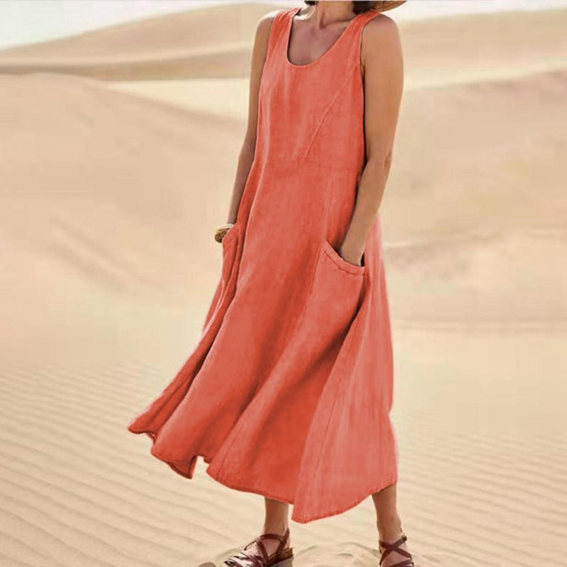 Summer Sleeveless Long Dress With Pockets Fashion Casual Loose Dresses Women&