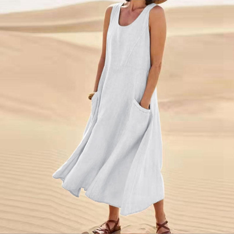Summer Sleeveless Long Dress With Pockets Fashion Casual Loose Dresses Women&