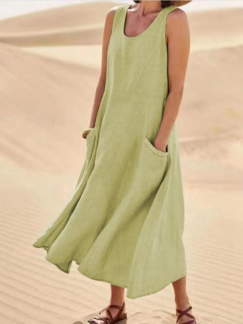 Summer Sleeveless Long Dress With Pockets Fashion Casual Loose Dresses Women&